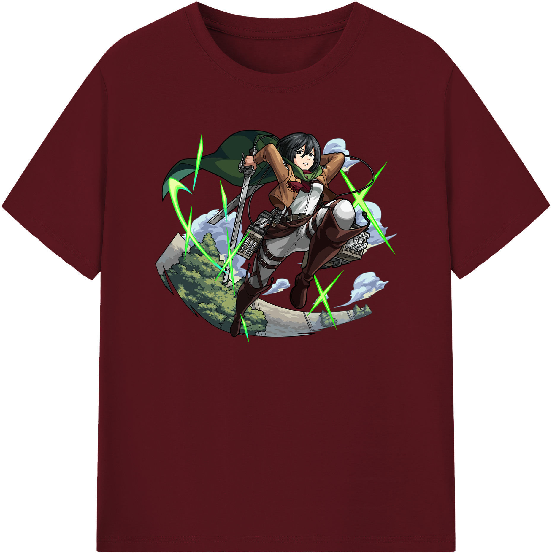 （画像用） 進撃の巨人 ミカサ·アッカーマン Attack on Titan Mikasa Ackerman 綿100％半袖Tシャツ（フロントプリント）